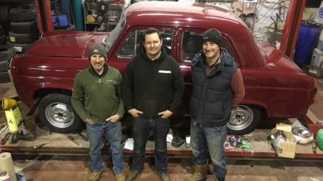 Kilts to Carlo Rally team with car