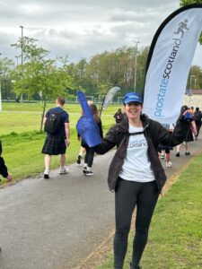 Sarah is often a friendly face at the end of the walking and running events to greet our fundraisers. This is Sarah at the Glasgow Kiltwalk 2025. 